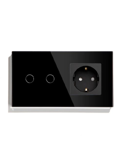 Elegant Touch Light Switch 2 Gang 1 Way and Socket, Tempered Crystall Glass