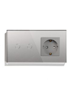 Elegant Touch Light Switch 2 Gang 1 Way and Socket Silver