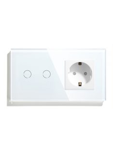   Elegant Touch Light Switch 2 Gang 1 Way and Socket, Tempered Crystall Glass