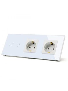   Elegant Touch Light Switch  2 Gang 1 Way and Dual Socket, Tempered Crystall Glass