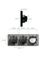 Elegant Touch Light Switch 2 Gang 1 Way and Dual Socket, Tempered Crystall Glass - Black