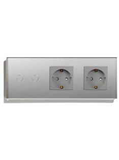   Elegant Touch Light Switch 2 Gang 1 Way and Dual Socket, Tempered Crystall Glass Silver