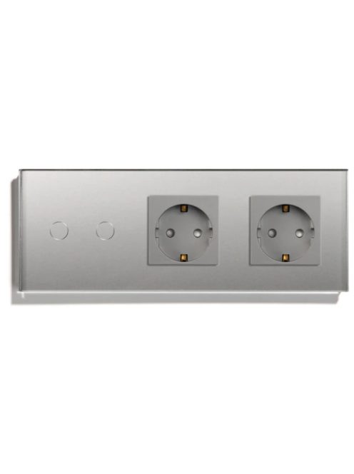Elegant Touch Light Switch 2 Gang 1 Way and Dual Socket, Tempered Crystall Glass Silver