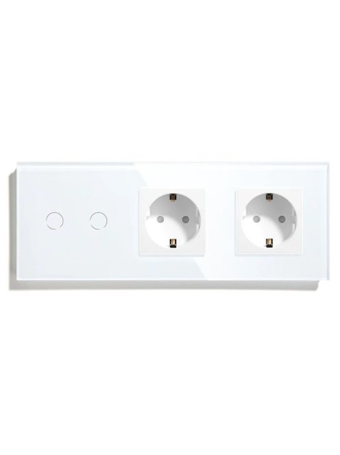 Elegant Touch Light Switch  2 Gang 1 Way and Dual Socket, Tempered Crystall Glass