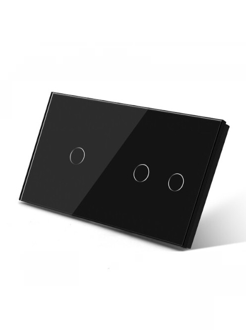 Dual Touch Light Switch 1 Gang 1 Way and 2 Gang 1 Way, Black Tempered Glass Panel Light Switch