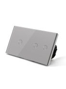 Elegant Dual Touch Light Switch 1 Gang 1 Way and 2 Gang 1 Way, Tempered Glass Panel Light Switch Silver