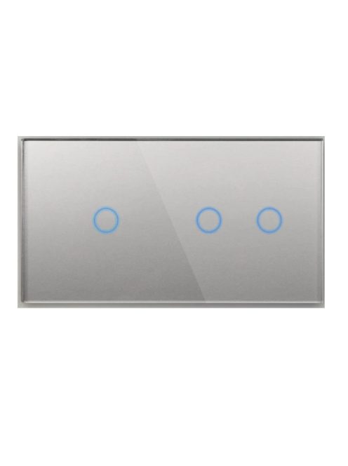 Elegant Dual Touch Light Switch 1 Gang 1 Way and 2 Gang 1 Way, Tempered Glass Panel Light Switch Silver