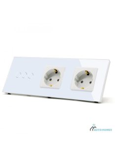   Elegant Touch Light Switch 3 Gang 1 Way and Double Socket, Tempered Crystall Glass 