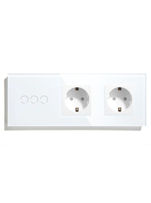 Elegant Touch Light Switch 3 Gang 1 Way and Double Socket, Tempered Crystall Glass 
