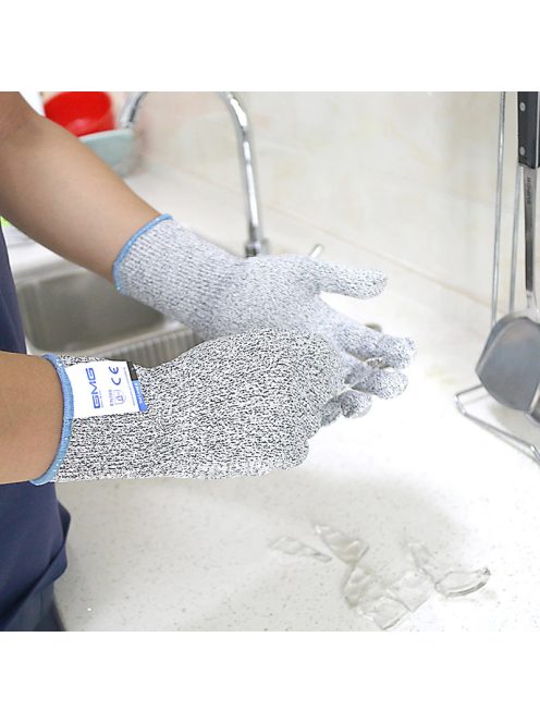 Cut Resistant Gloves Grey Black HPPE EN388 L Size