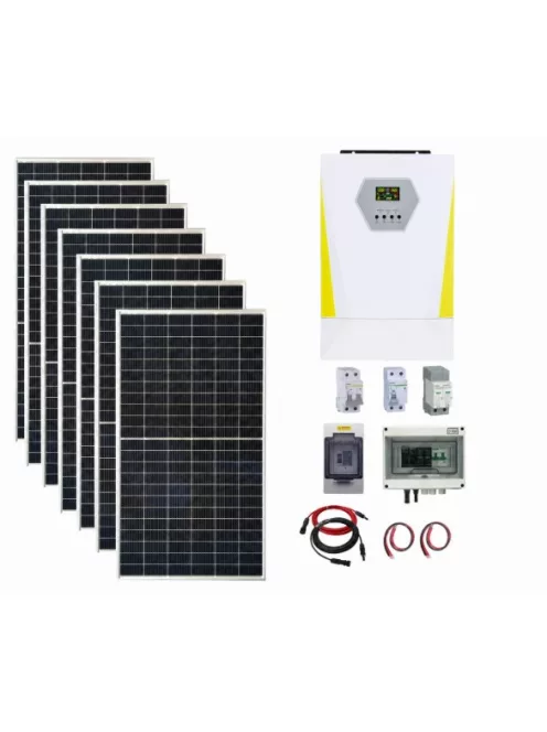 Hibrid üzemű napelem rendszer 3,15kW, 7200W / 3600W  hibrid inverter WiFi-vel, MPPT töltésvezérlő, 24V-os rendszer