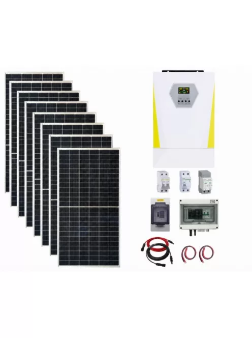 Napelem rendszer 3,72kW, 7200W / 3600W  hibrid inverter WiFi-vel, MPPT töltésvezérlő, 24V-os rendszer