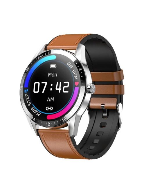 Smart watch for man Multifunctional waterproof, brown-leather strap  