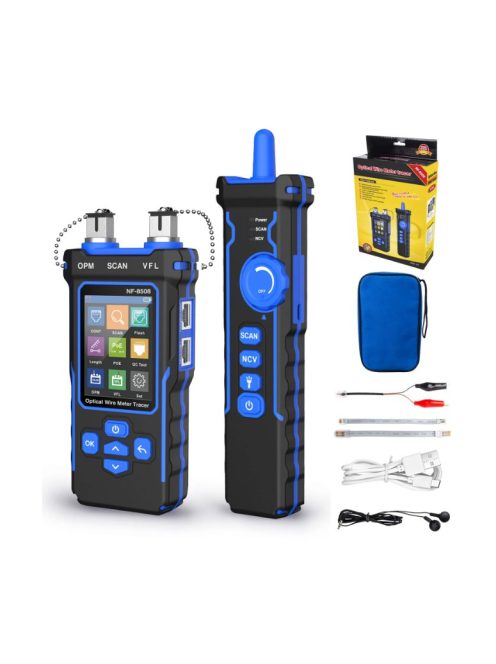 Hálózati kábelteszter teljesítménymérővel, POE, NCV, UTP CAT5/CAT6, OPM teszt, VFL, hosszmérés, LED fénnyel, LCD képernyő