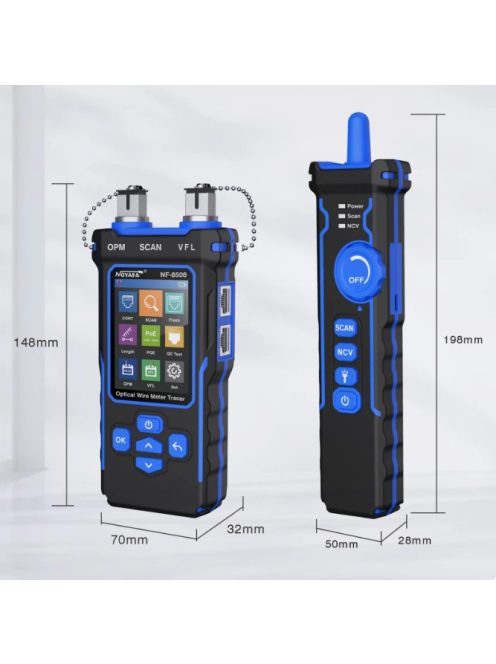 Hálózati kábelteszter teljesítménymérővel, POE, NCV, UTP CAT5/CAT6, OPM teszt, VFL, hosszmérés, LED fénnyel, LCD képernyő
