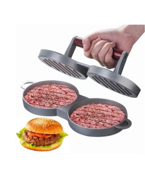 Dupla hamburger húspogácsa készítő, hús prés, erősített alumínium ötvözet, tapadásmentes kialakítás