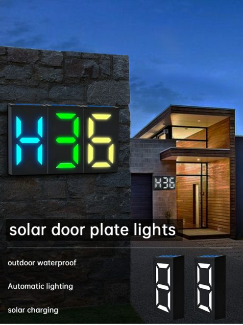 DIY LED Address Numbers Plaques Colorful Solar House Number Sign For Your Home Wall Mounted Sign Solar Powered