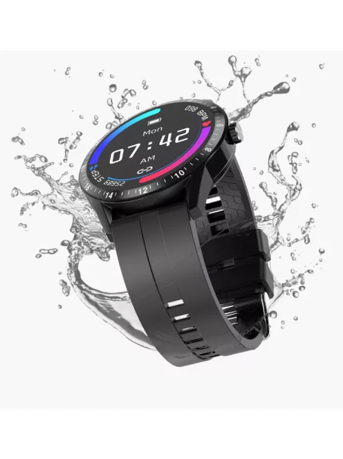 Smart watch for man Multifunctional waterproof, black leather