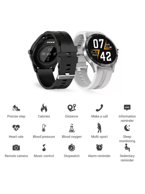 Smart watch for man Multifunctional waterproof, black leather