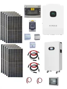   Hybrid 3 phase solar system, 8kW 425W solar panel, 12kW 3 phase hybrid inverter with WiFi, 2 strings, 48V