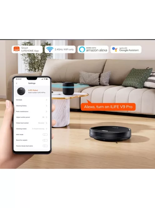 ILIFE V9 Pro Robotporszívó és felmosó 2:1 ben, automata ürítés, mobiltelefonos vezérlés, WiFi, Alexa, Google kompatibilis, 2024-es modell