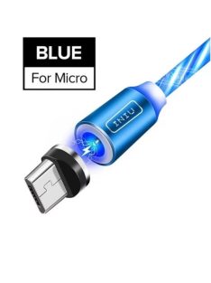 Mágneses USB gyors micro kábel kék áramló LED fénnyel