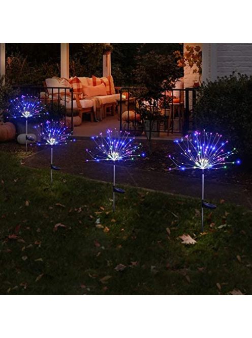 Napelemes kültéri színes dekorációs LED lámpa, tüzijáték hatás 150 db LED