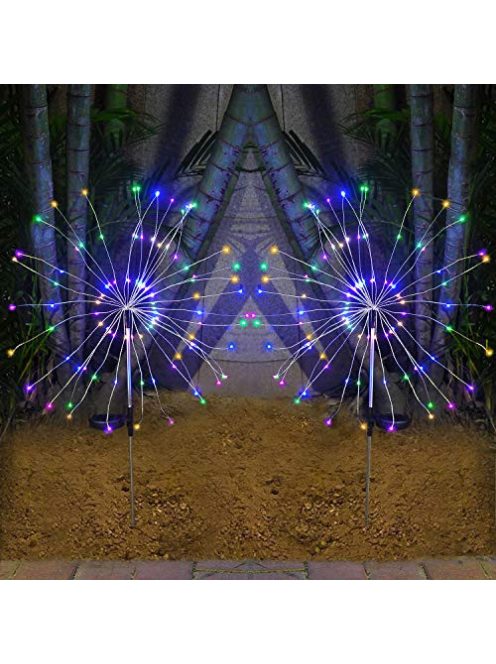 Napelemes kültéri színes dekorációs LED lámpa, tüzijáték hatás 150 db LED