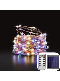   Napelemes fényfüzér 200 LED kültéri, infra távirányítóval, dimmelhető, vízálló SZÍNES 21m