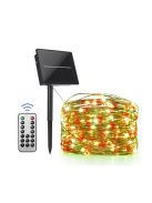 Napelemes fényfüzér 200 LED kültéri, infra távirányítóval, dimmelhető, vízálló SZÍNES 21m