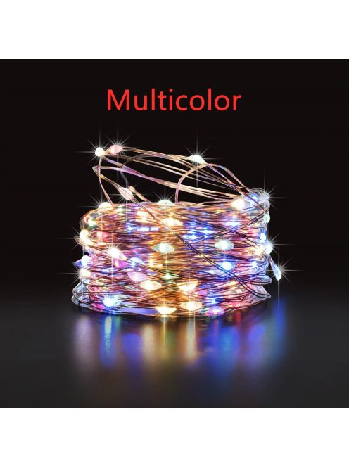 Napelemes fényfüzér 200 LED kültéri, infra távirányítóval, dimmelhető, vízálló SZÍNES 21m