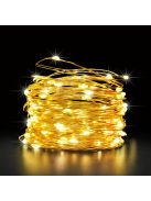 Napelemes fényfüzér 200 LED kültéri, infra távirányítóval, dimmelhető, vízálló Meleg Fehér