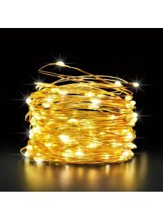   Napelemes fényfüzér 200 LED kültéri, infra távirányítóval, dimmelhető, vízálló Meleg Fehér
