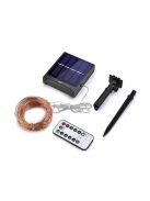 Napelemes fényfüzér 200 LED kültéri, infra távirányítóval, dimmelhető, vízálló Meleg Fehér