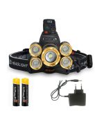 Fejlámpa 3000 lumen, zoom, 18650 akkumulátor 2 db, 90 fokban állítható, nagyteljesítmény