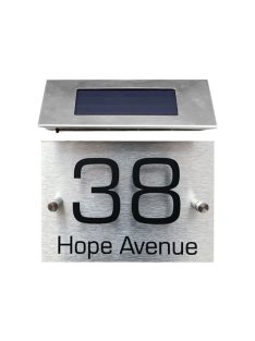   Napelemes házszámtábla LED világítással rozsdamentes acélból - 18 x 20 cm