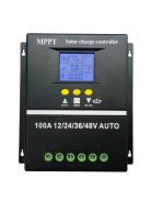 MPPT hibrid napelemes automata töltésvezérlő 100A, 12V-48V, nagy teljesítményű napelemekhez is
