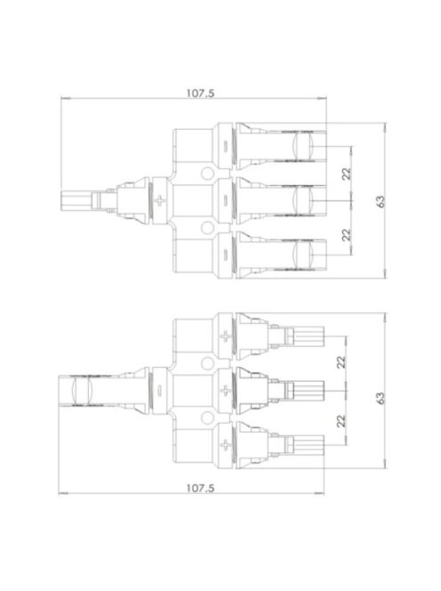 MC4 3T napelem csatlakozó, párhuzamosító, elosztó, egyesítő szett, 3 vezetéket egyesít