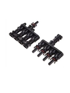   MC4 4T napelem csatlakozó, párhuzamosító, elosztó, egyesítő szett, 4 vezetéket egyesít