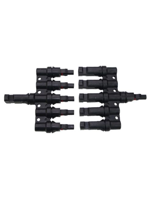 MC4 5T napelem csatlakozó, párhuzamosító, elosztó, egyesítő szett, 5 vezetéket egyesít