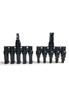 MC4 5T napelem csatlakozó, párhuzamosító, elosztó, egyesítő szett, 5 vezetéket egyesít