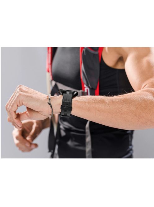 Okosóra férfiaknak, pulzusmérés, vérnyomásmérés, vér oxigénszint mérés, alvás monitor, vízálló, fekete fémszíj