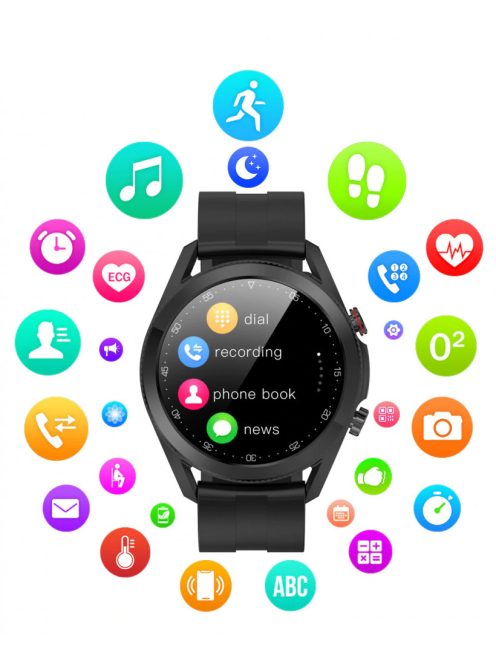 Okosóra férfiaknak, pulzusmérés, vérnyomásmérés, vér oxigénszint mérés, alvás monitor, vízálló, fekete fémszíj