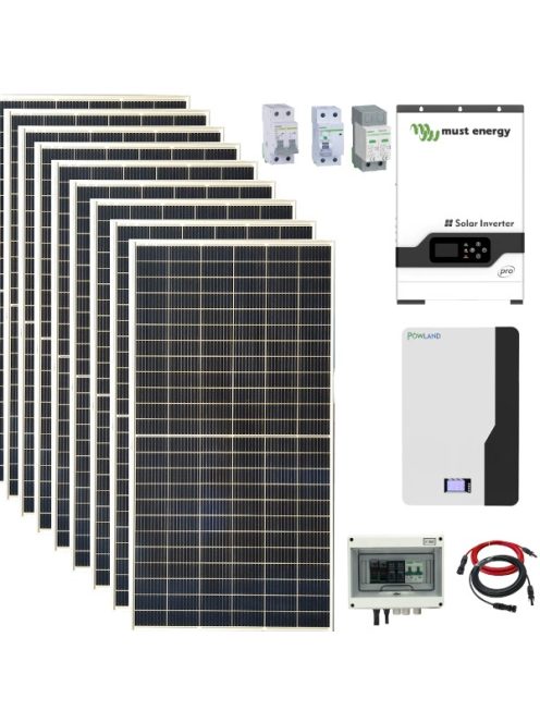 Hybrid Solar system and 10,1 Kw PowerWall LIFEPO4 battery, 4,51kW 410W solar panel, 5,2KW MUST inverter with WiFi, 48V