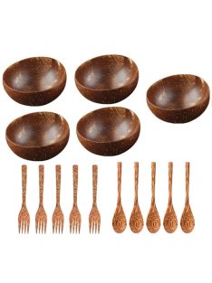Natural Coconut Bowl with spoon and fork