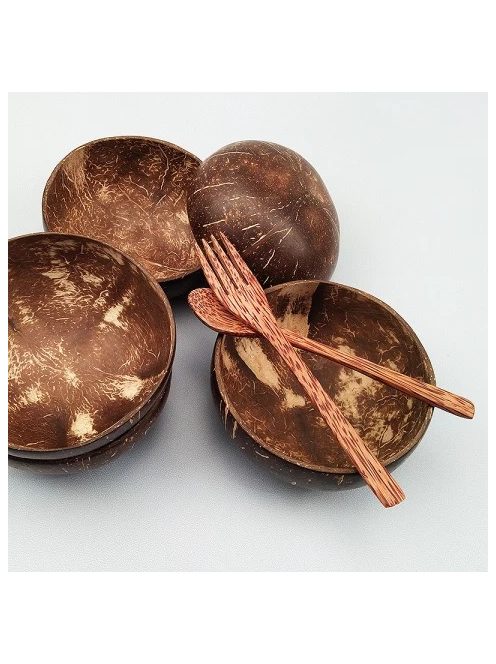 Natural Coconut Bowl with spoon and fork