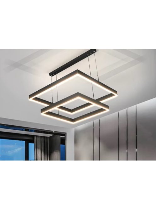 Minimál, négyzet függőlámpa, LED, fekete, dimmelhető, 60x80cm