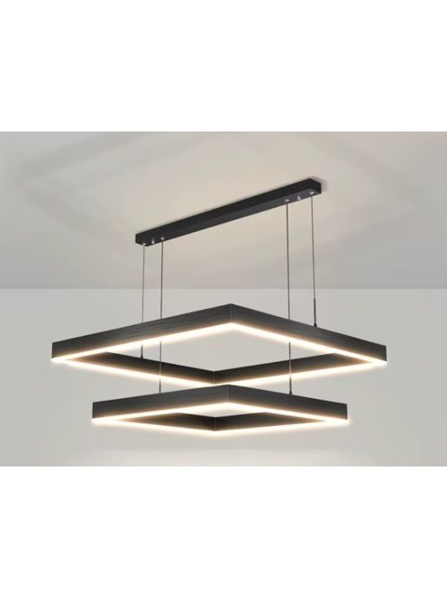 Minimál, négyzet függőlámpa, LED, fekete, dimmelhető, 60x80cm