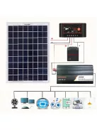 Napelem rendszer,18V 20W napelem, 1000W inverter, 12V/24V 60A töltésvezérlő