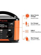 Töltőállomás, szolár generátor 230V, 300W / 500W 108000mAh, 388Wh hordozható erőmű